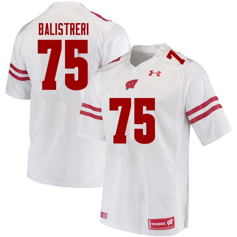 Men #75 Michael Balistreri Wisconsin Badgers College Football Jerseys Sale-White - Click Image to Close